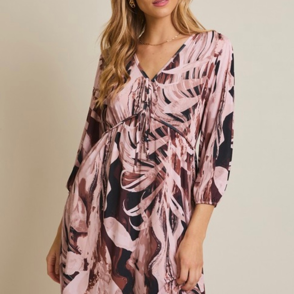 Pink and Brown Abstract Print Dress
